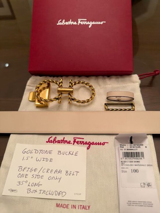Ferragamo Goldtone Twist Beige Belt main image 2